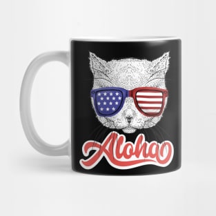 Cat Hawaiian Aloha Cat Lover Hawaii American Flag Mug